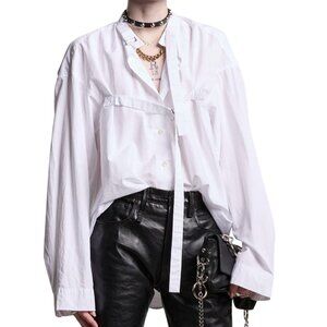 R13 Belted Button-Up Shirt Blouse 2XS XXS White Long Sleeve Oversized Modern
